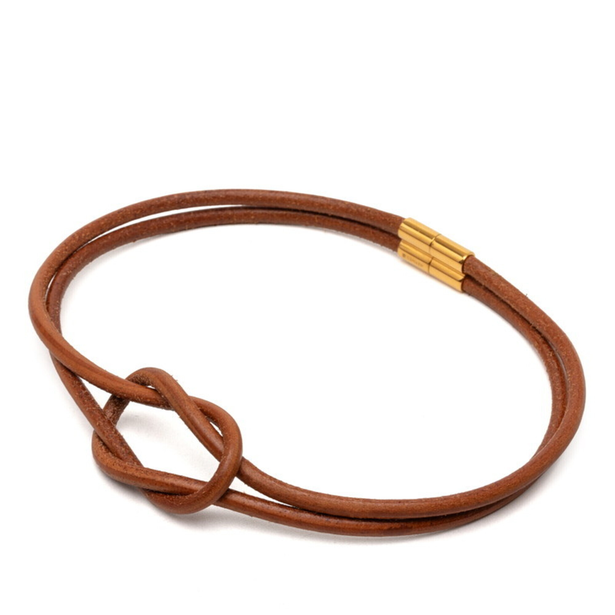 Hermes Herculeed Choker, Brown Leather With Gold Hardware, Women's